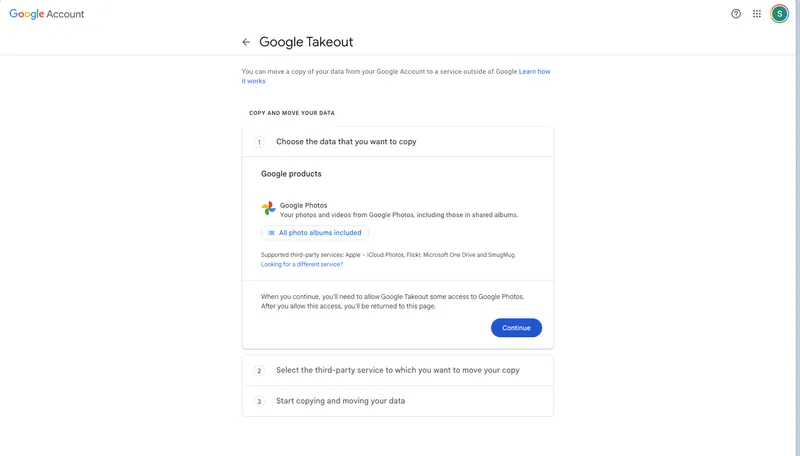 First step of transferring from Google Photos to Apple Photos