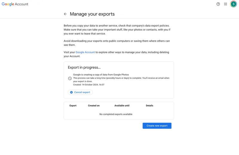 Fourth step of transferring from Google Photos to Apple Photos