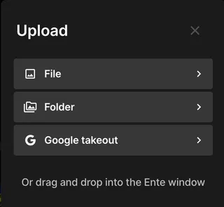 First step of exporting from Google Photos to Ente