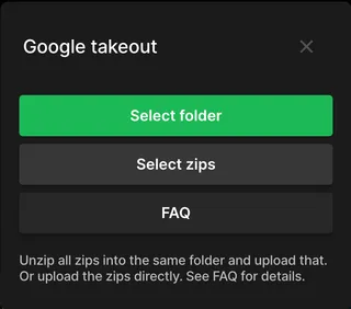 Second step of exporting from Google Photos to Ente