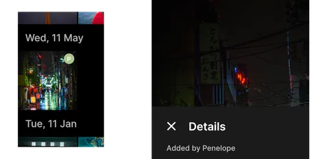 The name of the uploader is shown in ente