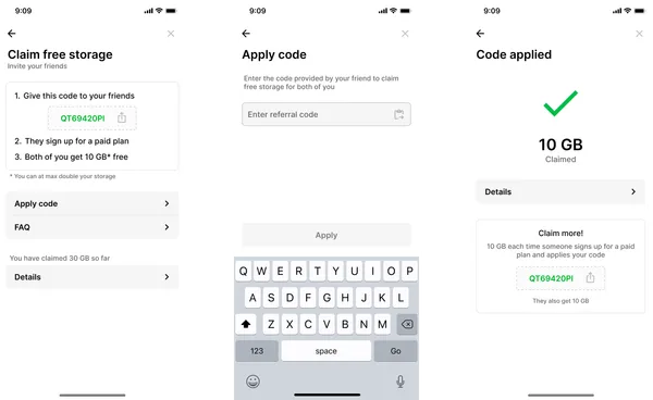 Screenshot of Ente's referral program