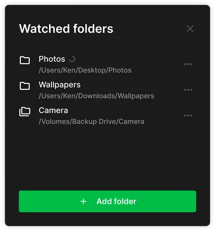 Watched folders screen