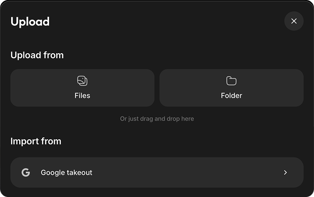 Choose files or a folder from the Ente upload dialog