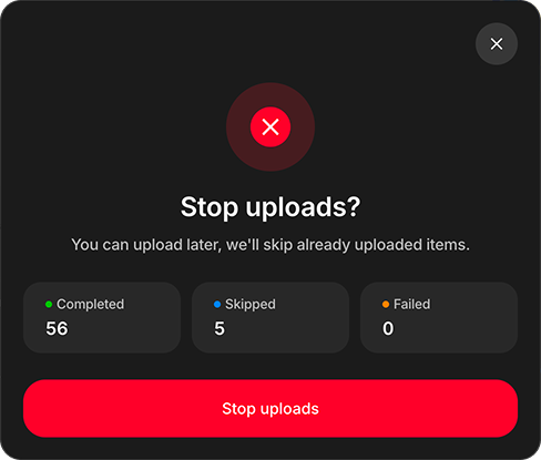 Confirmation shown before stopping an upload