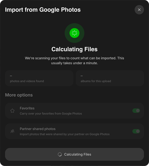 Ente calculating the files and albums in a Google Photos Takeout