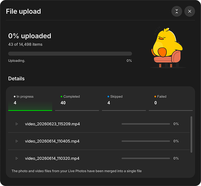 Files currently being uploaded