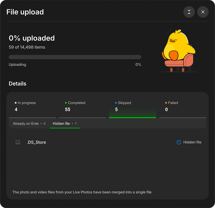 A hidden file shown under the skipped reason filter