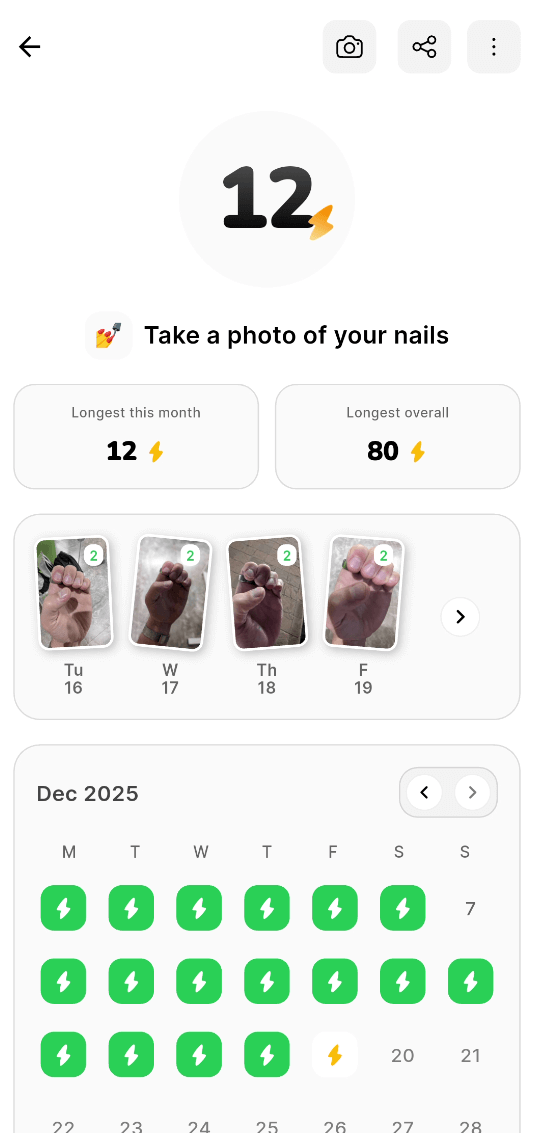 Ritual page showing streak and month overview
